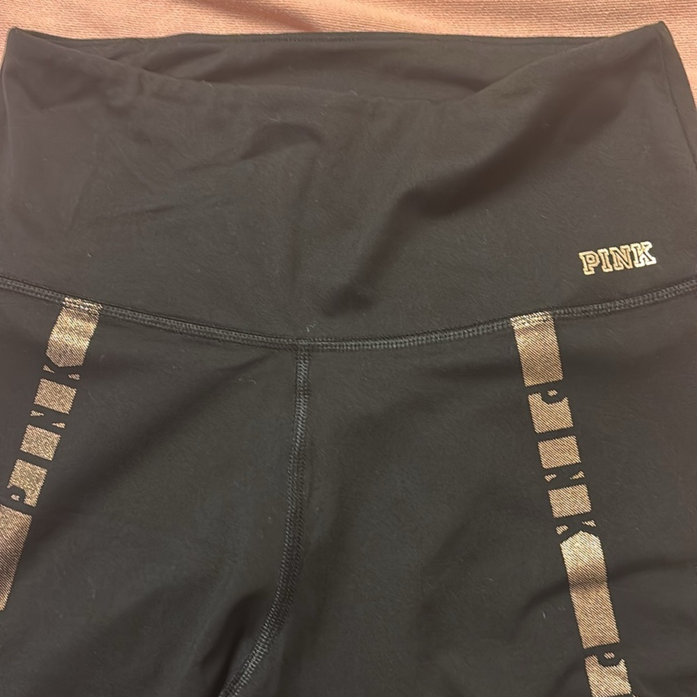 Pink Black Leggings with Gold Accents - Picture 7 of 9